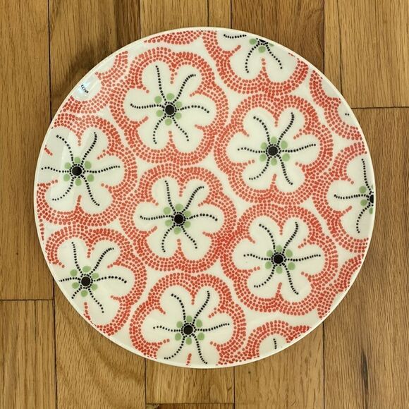 Anthropologie Set Of 2 Salad Dessert Plates Red Modern Floral - Picture 3 of 7